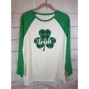 NWOT Haute Edition White/Green Raglan T-shirt w/ Shamrock/Irish; Unisex Size S